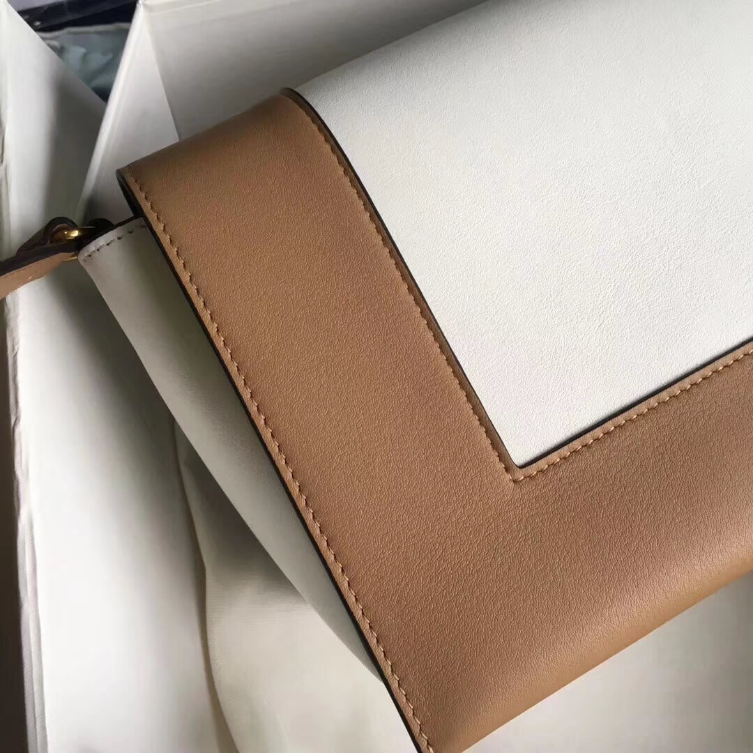 Celine Frame Medium Shoulder Bag 180263 Apricot/White