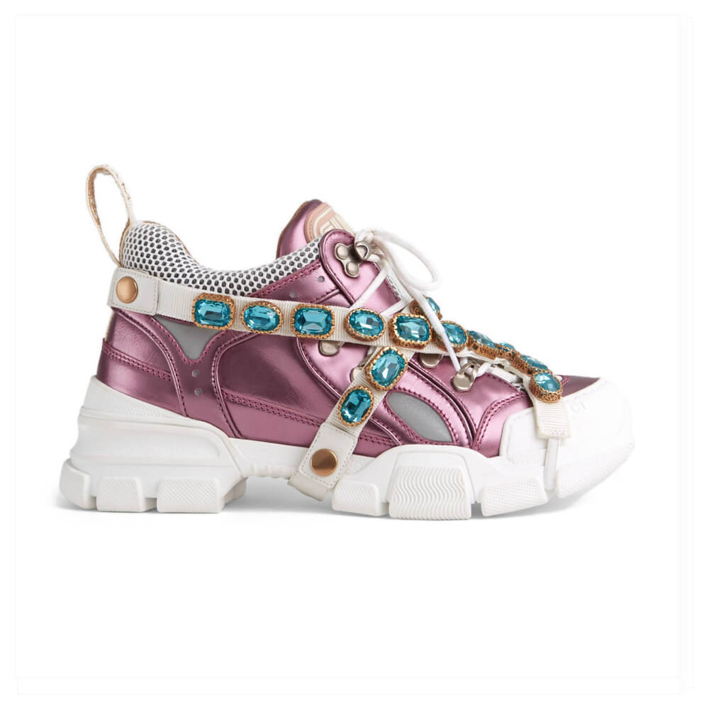 Gucci Flashtrek Sneaker With Removable Crystals 537133 Pink Metallic