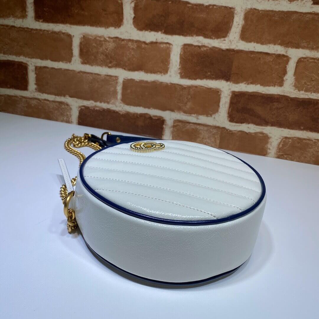 Gucci GG Marmont Mini Round Shoulder Bag 550154 White