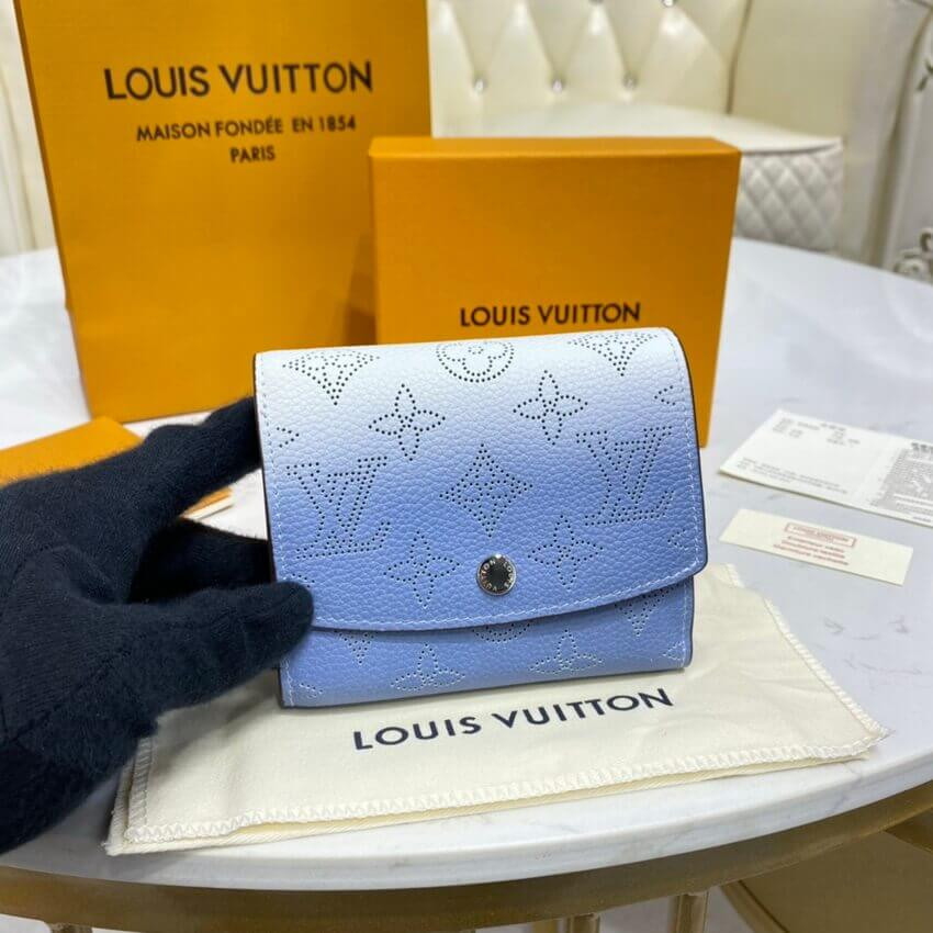 Louis Vuitton Iris Compact Wallet in Blue Gradient Mahina Perforated Leather M69540