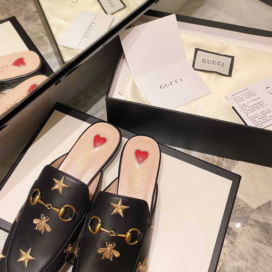 Gucci Princetown Embroidered Leather Slipper 505268 Black