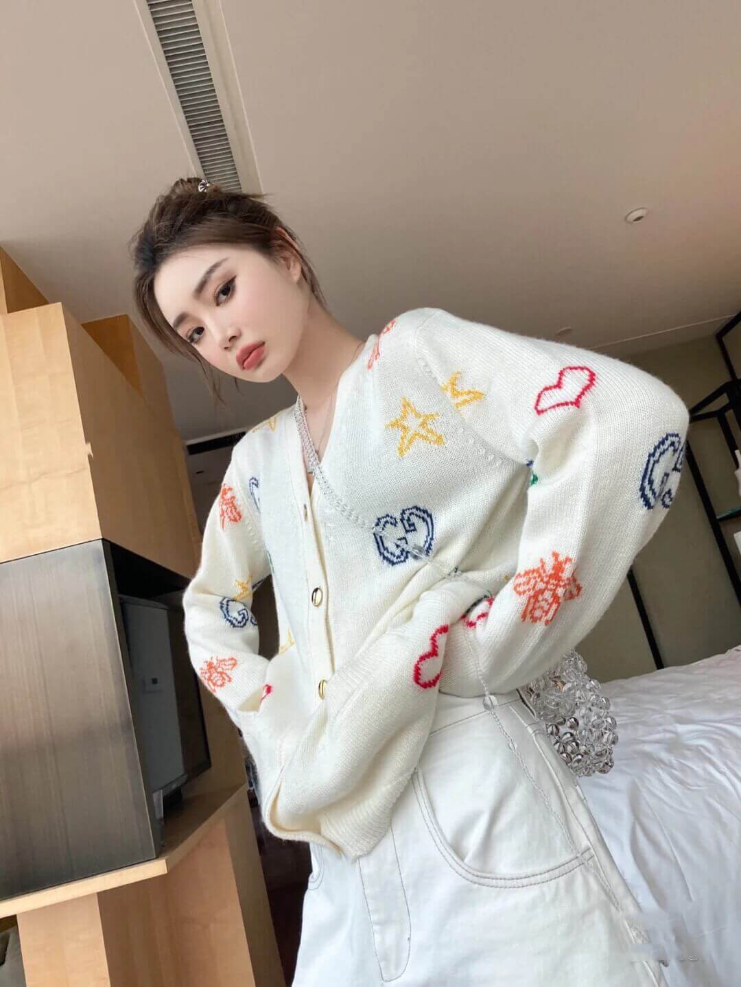 Gucci Symbols Jacquard Cotton Linen Cardigan 626642