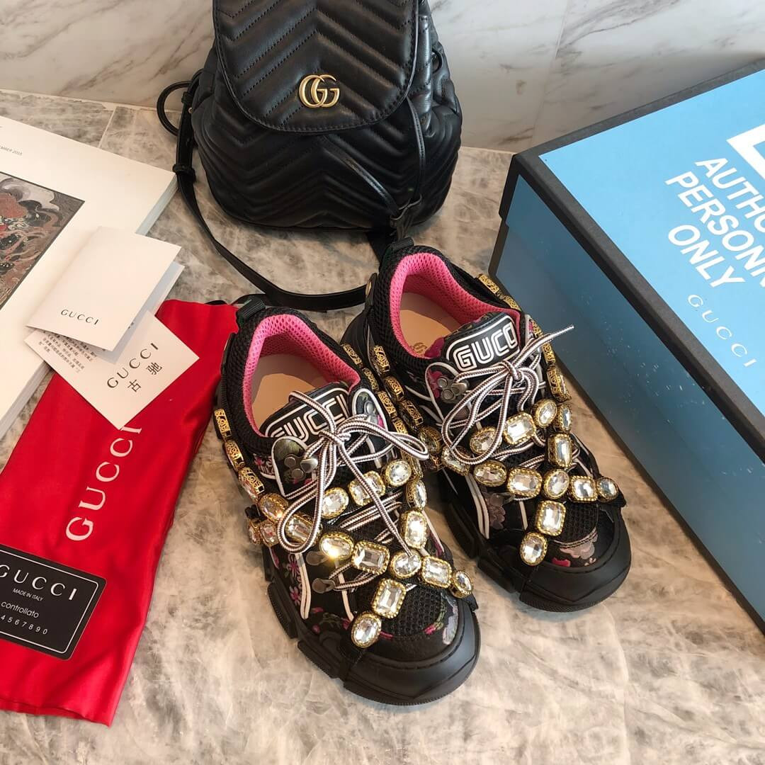 Gucci Flashtrek Sneaker With Removable Crystals 537355 Black