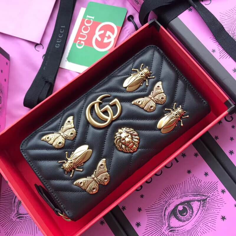 Gucci GG Animal Metal Marmont Studs Zip Around Wallet 443123