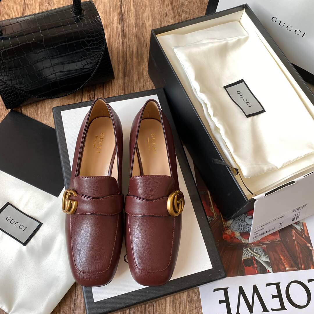 Gucci Leather Loafer with Double G 602496 Burgundy