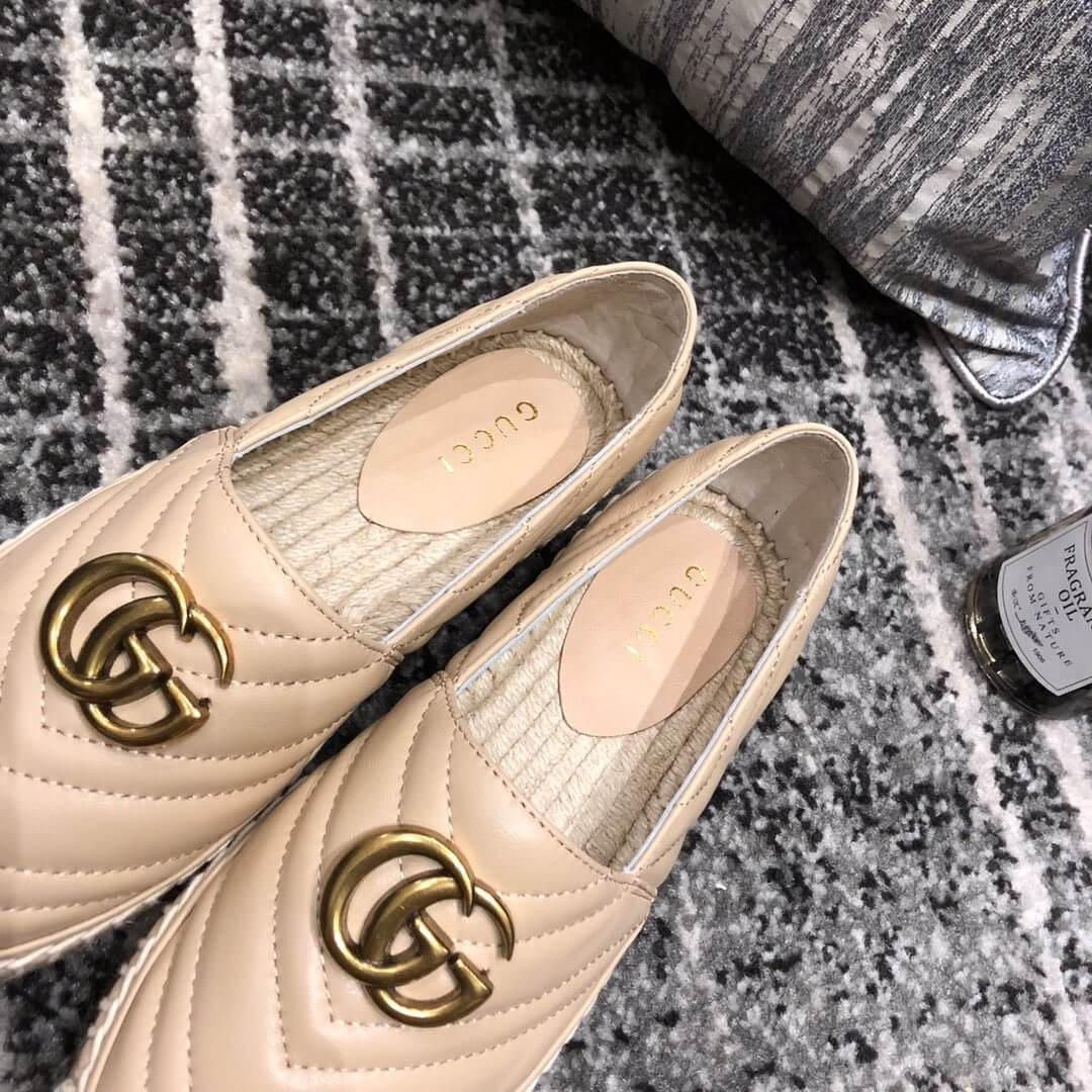 Gucci Chevron Leather Espadrille With Double G 551890 Beige