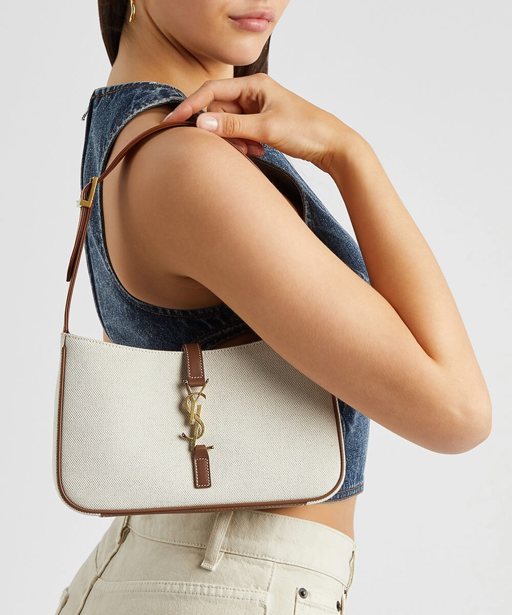 Saint Laurent Le 5A7 Leather-Trimmed Canvas Shoulder Bag White 657228