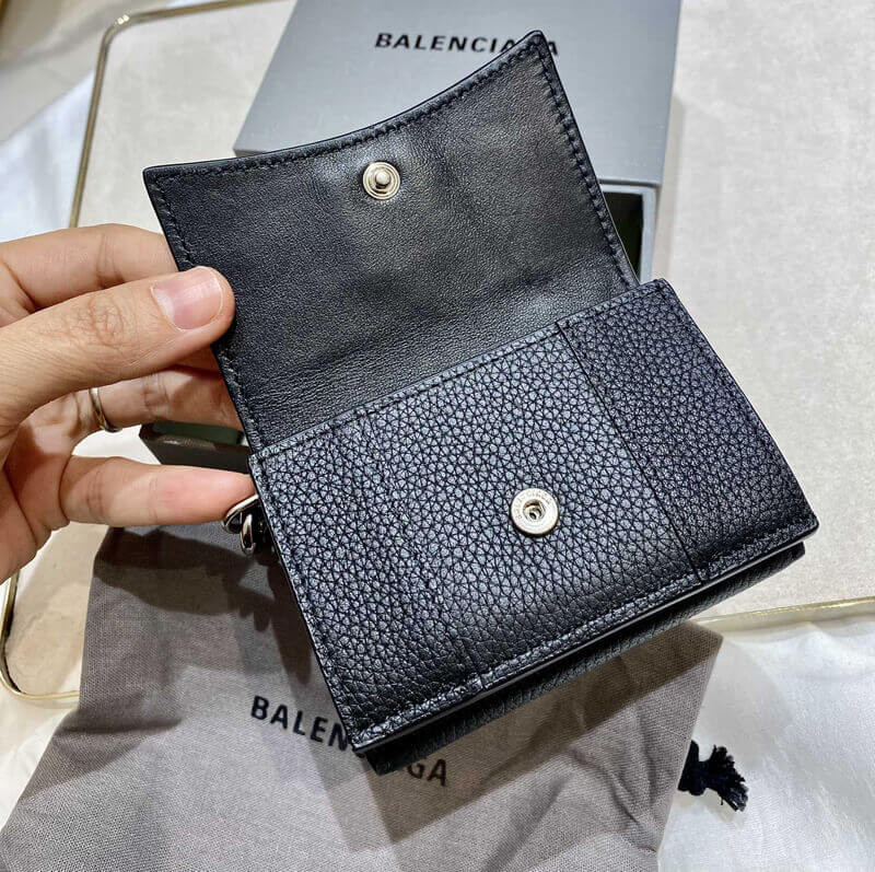 Balenciaga Black Hourglass Chain Strap Leather Wallet