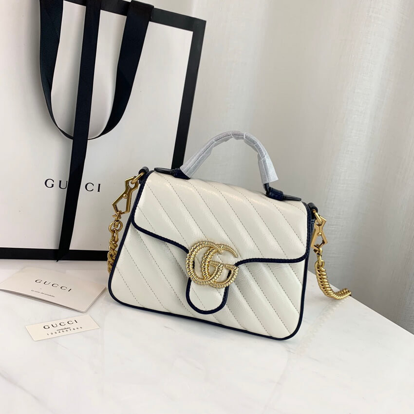Gucci GG Marmont Mini Top Handle Bag 583571 White