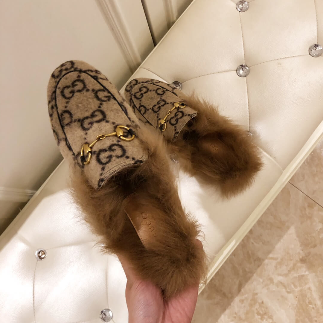 Gucci Princetown GG Velvet Slipper 448657 Beige/Black