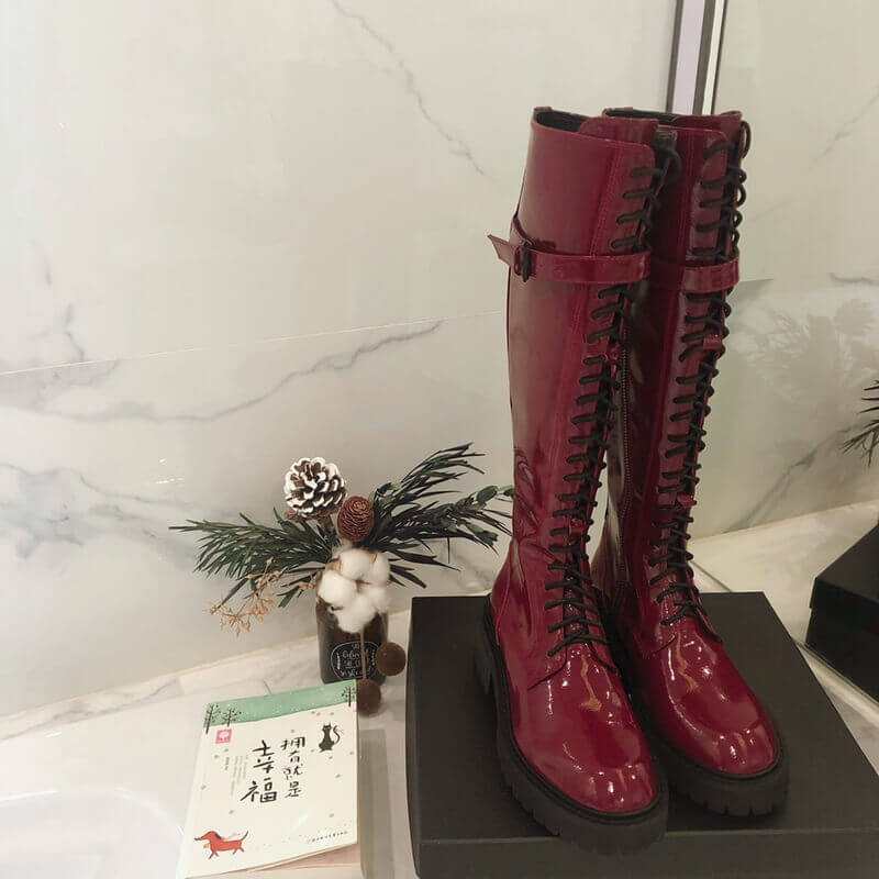 Ann Demeulemeester Patent Tall Lace-Up Boots A142