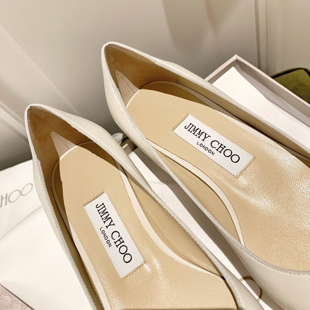 Jimmy Choo Love Flats Leather Pumps In White and Black Logo 231161