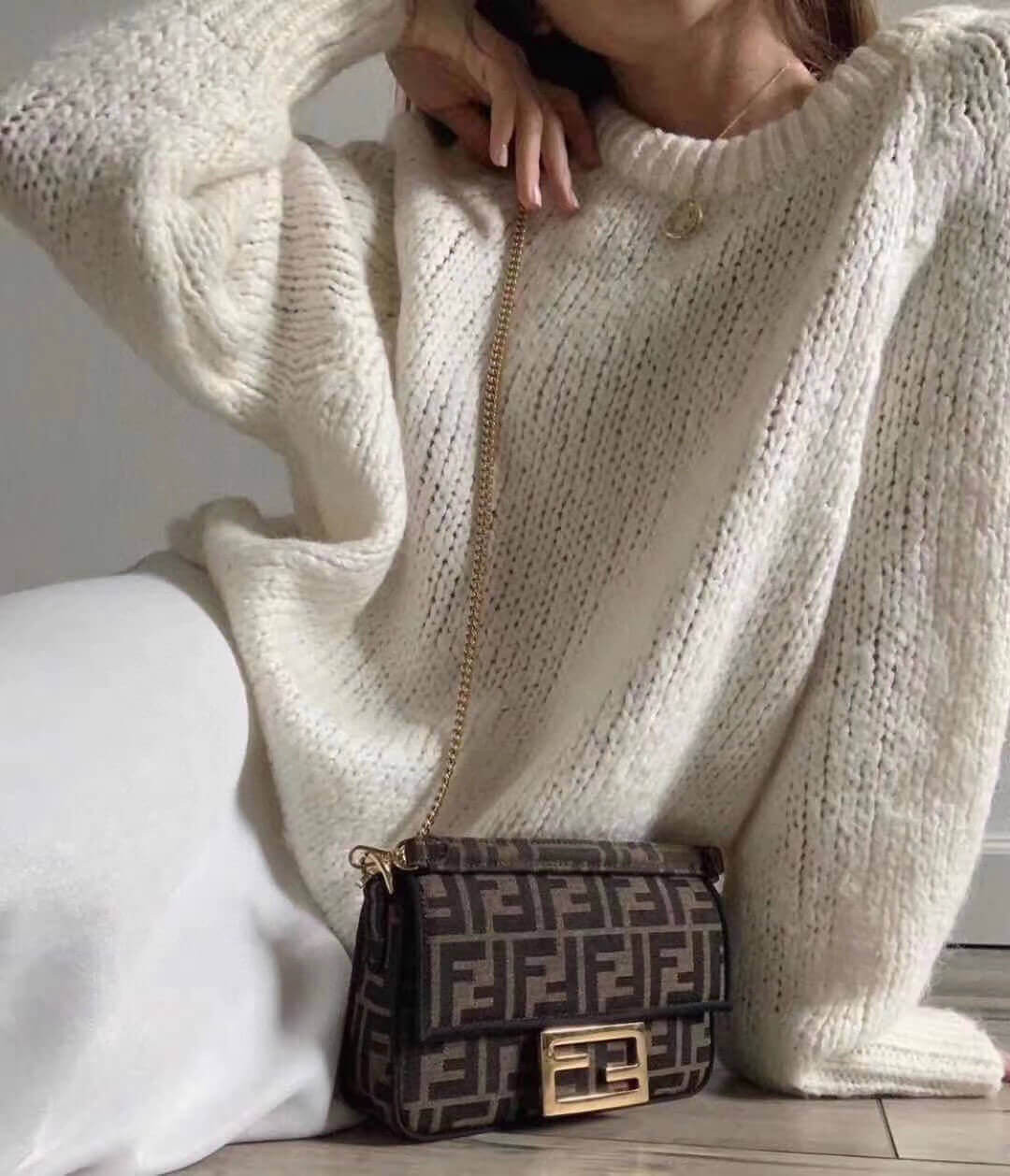 Fendi Mini Baguette Bag in Brown Fabric 8BS017