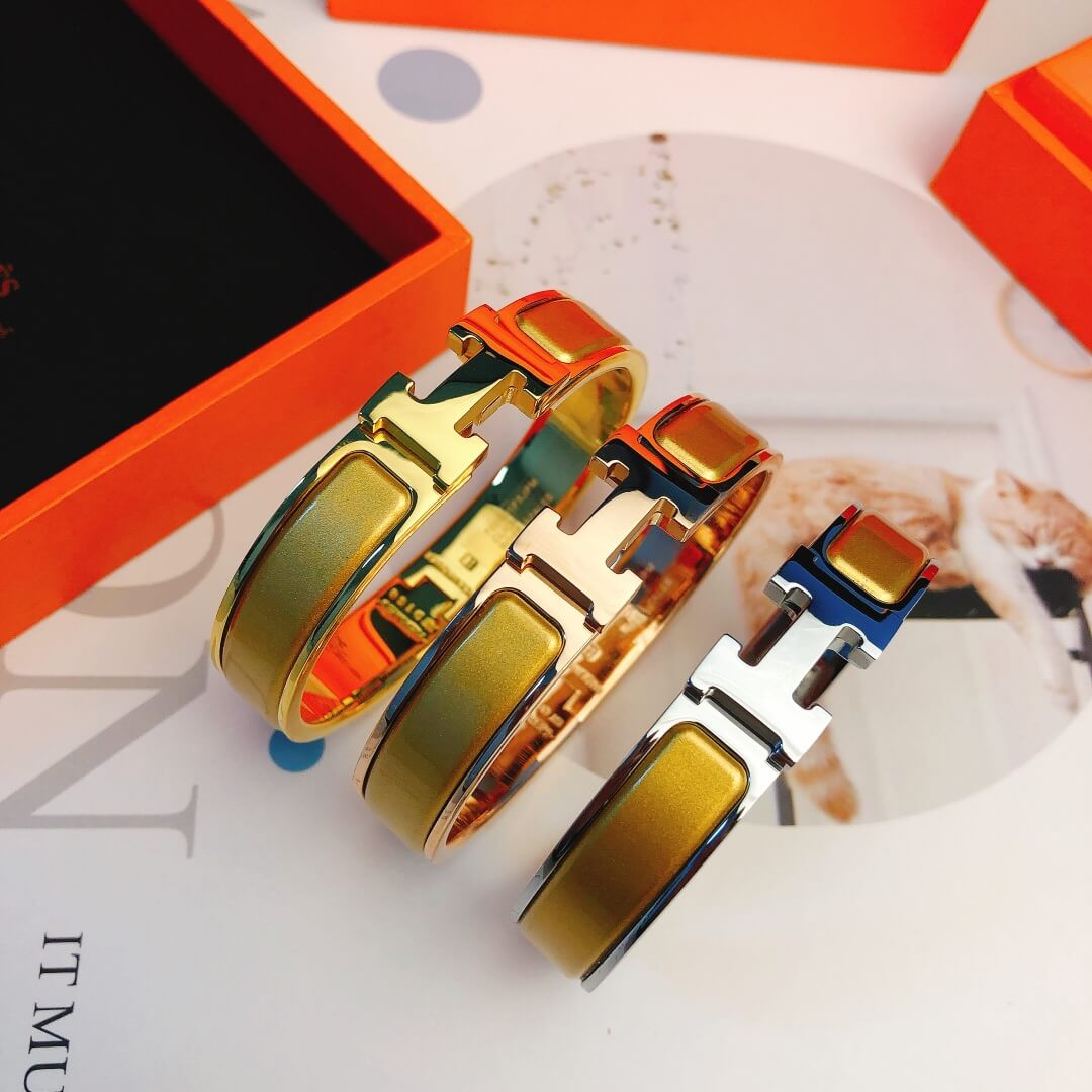 Hermes Narrow Clic H Bracelet In Yellow