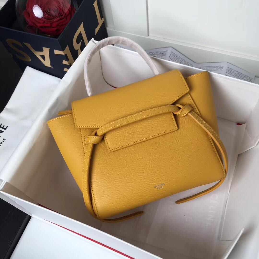 Celine Micro Belt Bag In Grained Calfskin 189153 Yellow
