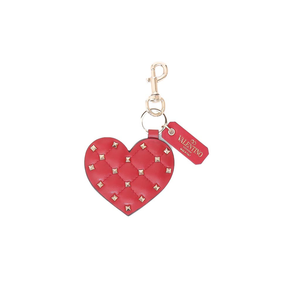 Valentino Rockstud Spike Heart Key Ring in Red 201