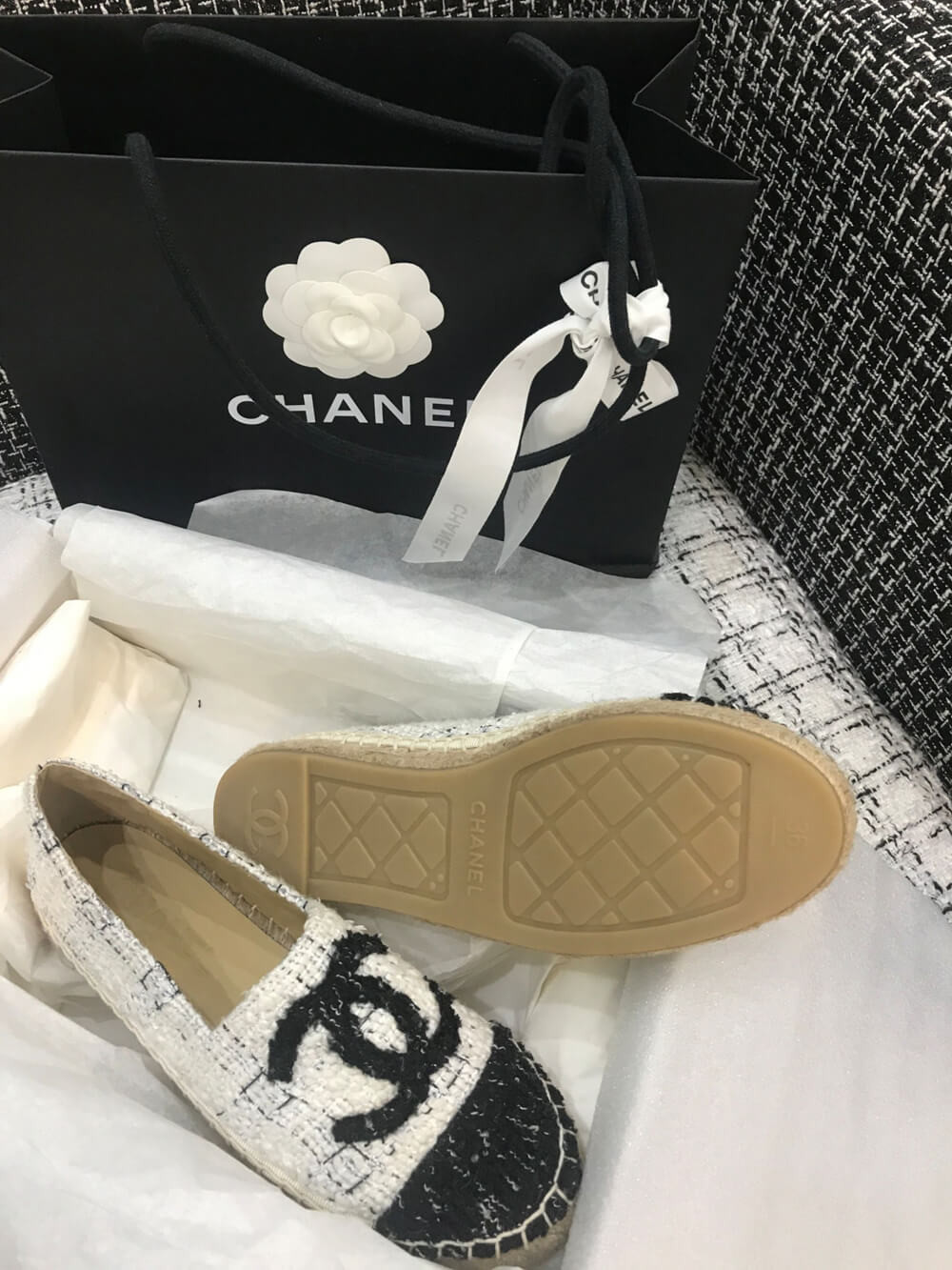 Chanel Tweed Espadrilles G29762 White/Black