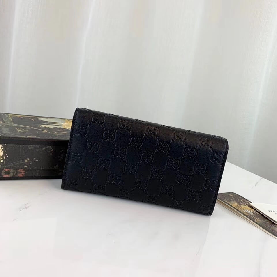 Gucci Black Signature Leather Continental Wallet 410100