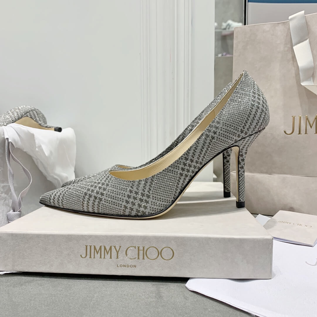 Jimmy Choo Romy Grey Glitter Fabric Pointy Toe Pumps 120011