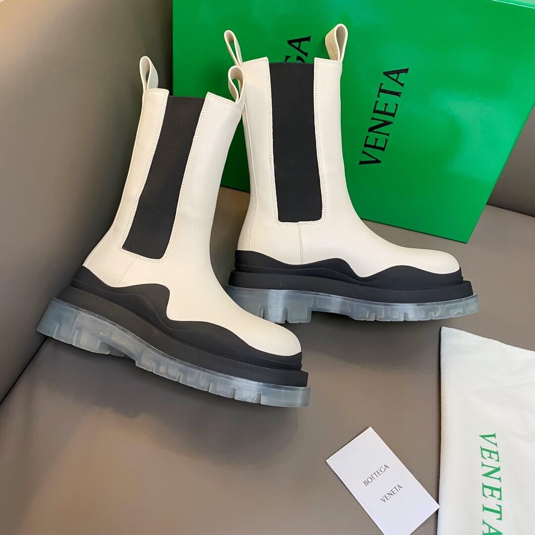 Bottega Veneta Rubber-Trimmed Leather Chelsea Boots White