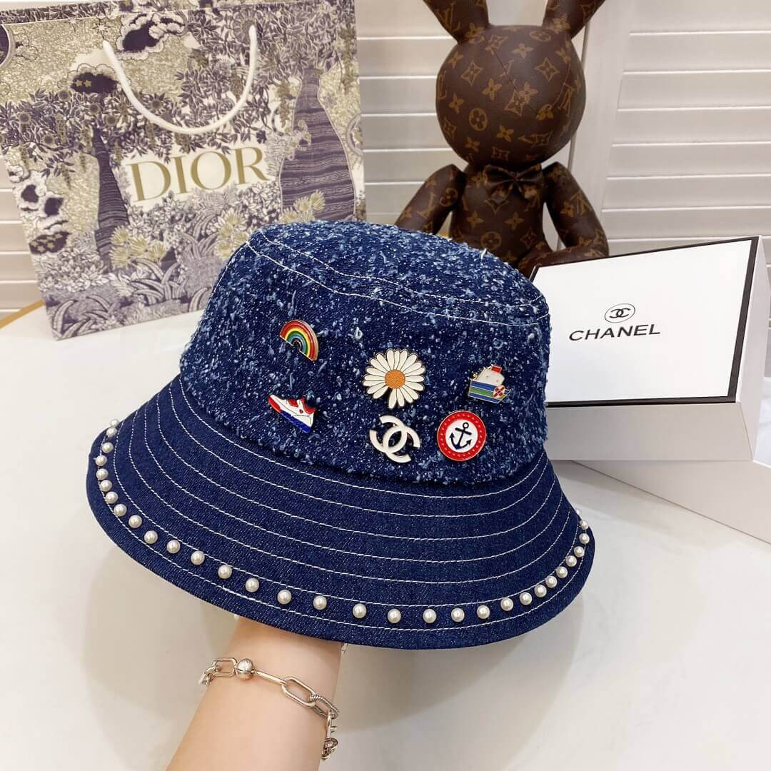 Chanel Badge Denim Bucket Hat D012
