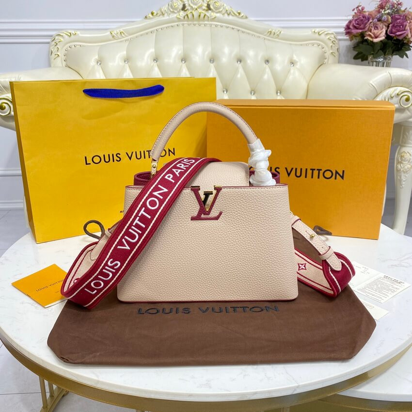 Louis Vuitton Capucines BB M59061 Eggshell/Lie de Vin Red