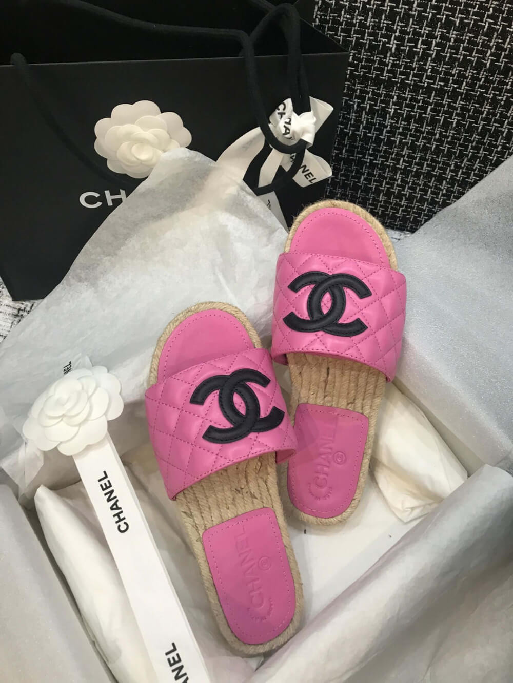 Chanel CC Quilted Mules G35604 Rosy/Black