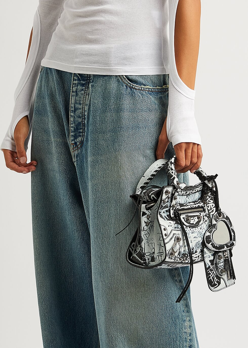 Balenciaga Neo Cagole XS Studded Printed Crinkled-Leather Tote 638515