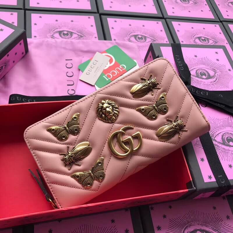 Gucci GG Animal Metal Marmont Studs Zip Around Wallet 443123