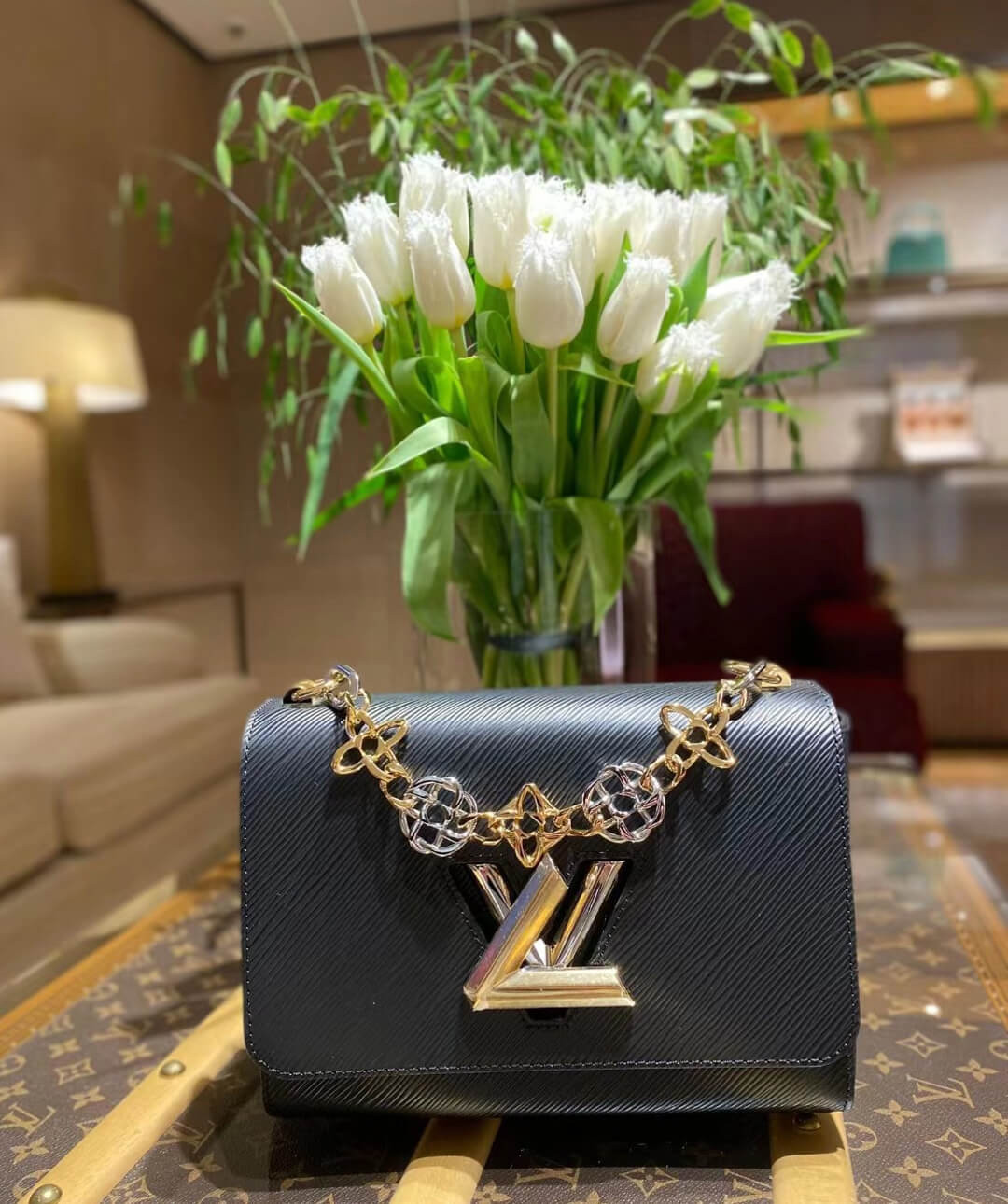 Louis Vuitton Epi Leather Twist MM with Monogram Flowers Chain