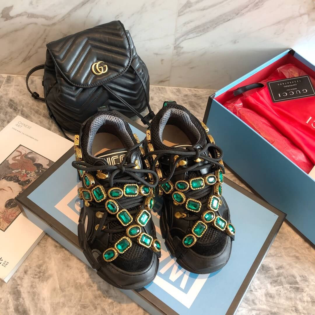 Gucci Flashtrek Sneaker With Removable Crystals 537153 Black