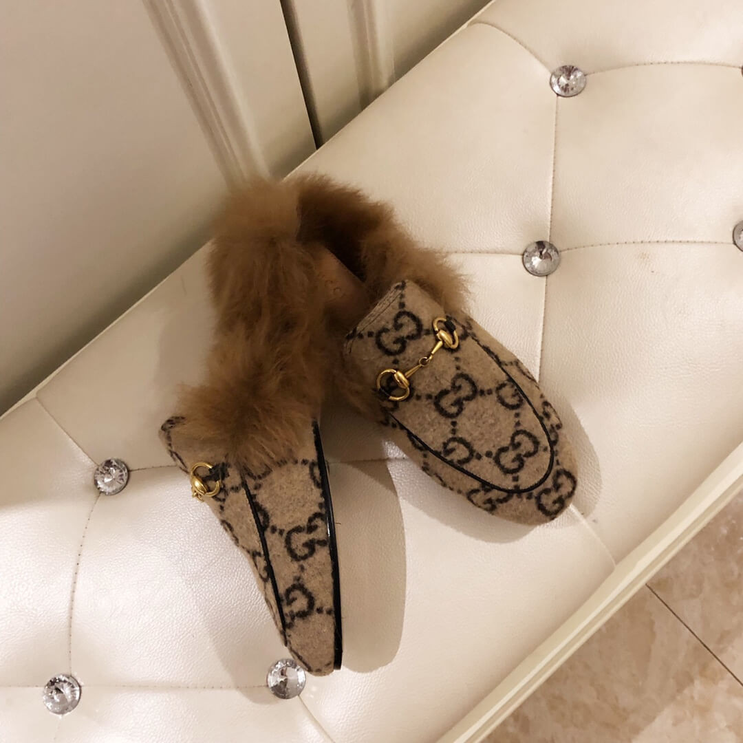 Gucci Princetown GG Velvet Slipper 448657 Beige/Black