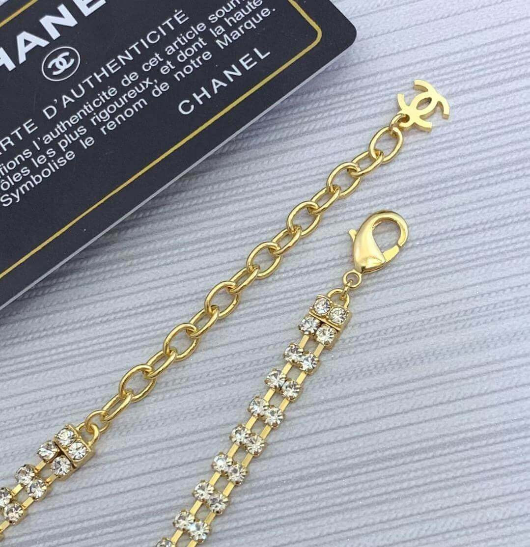 Chanel Double Strand Gold Crystal CC Pearl Necklace 460975