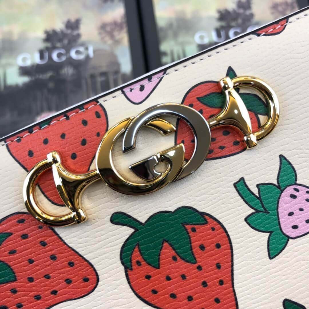 Gucci Zumi Strawberry Print Zip Around Wallet 570661
