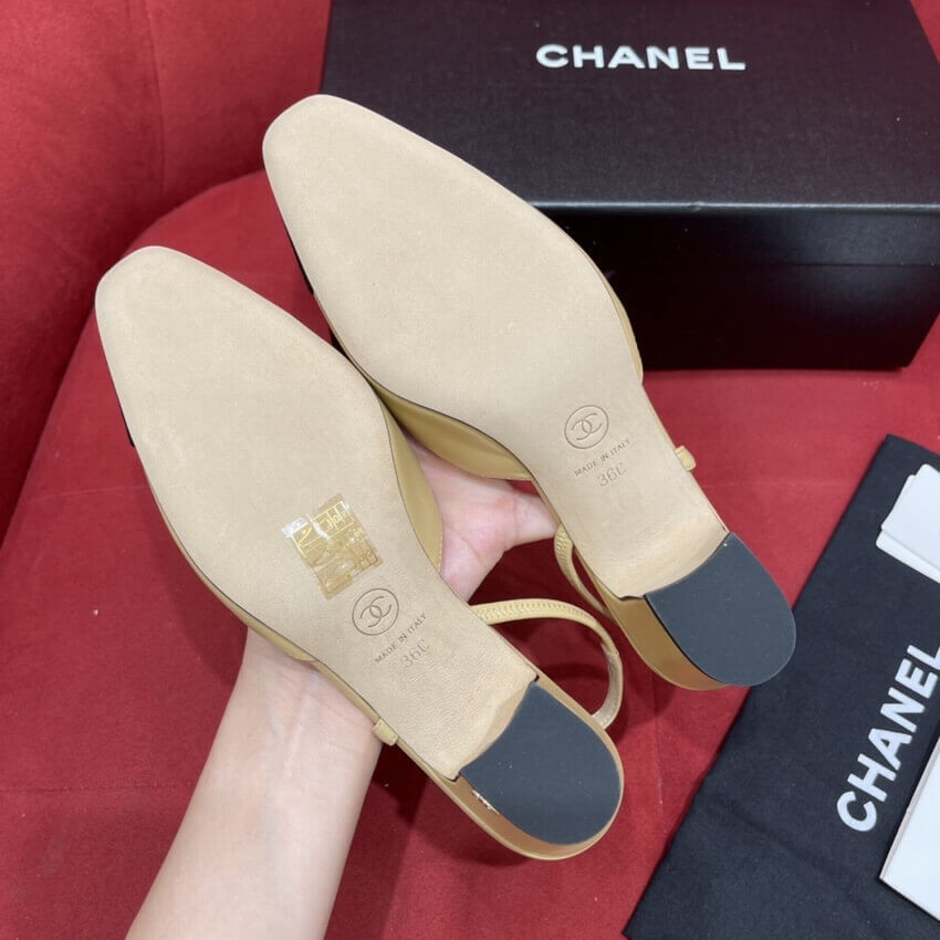 Chanel Goatskin & Grosgrain Slingbacks Beige G31318