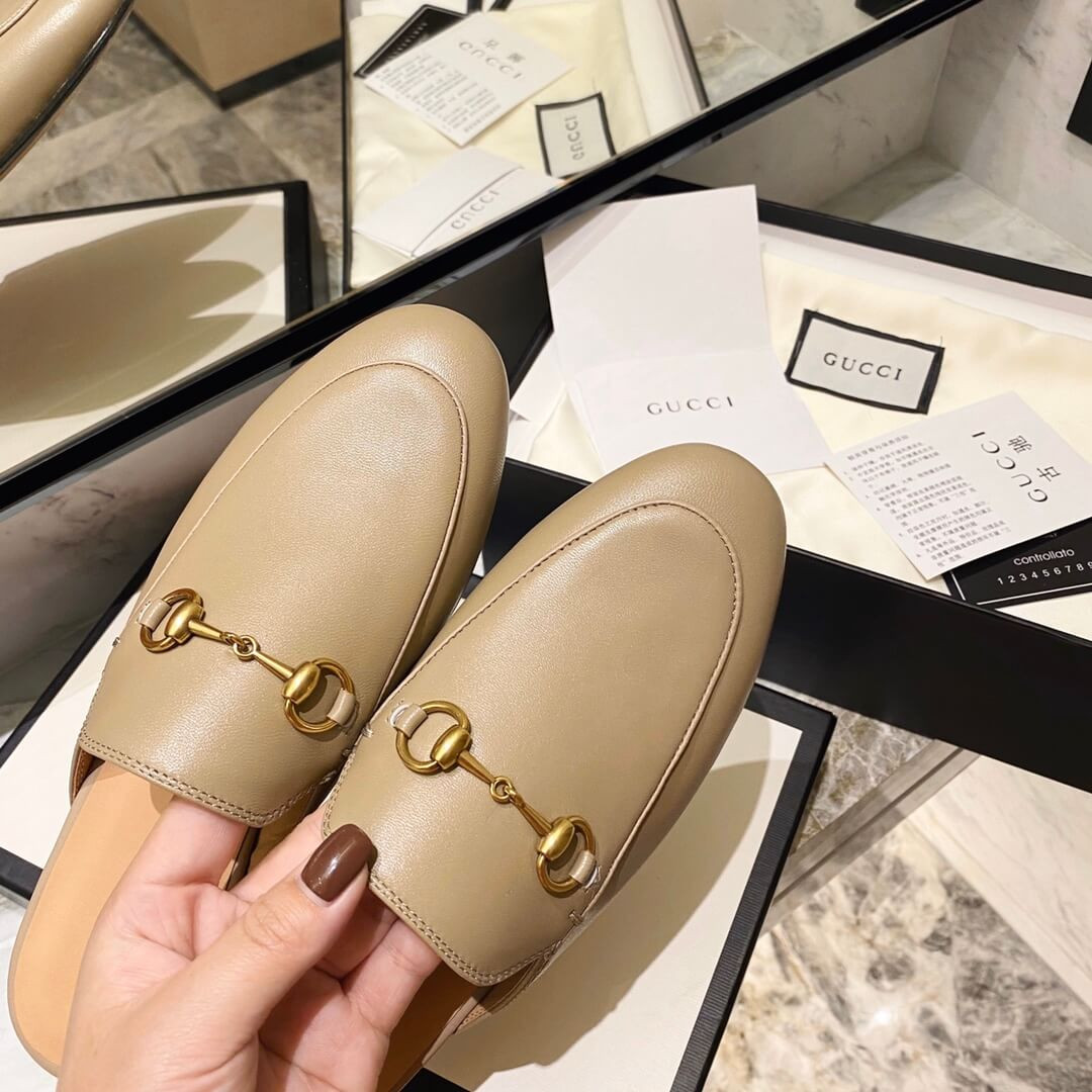 Gucci Princetown Leather Slipper 423513 Light Brown