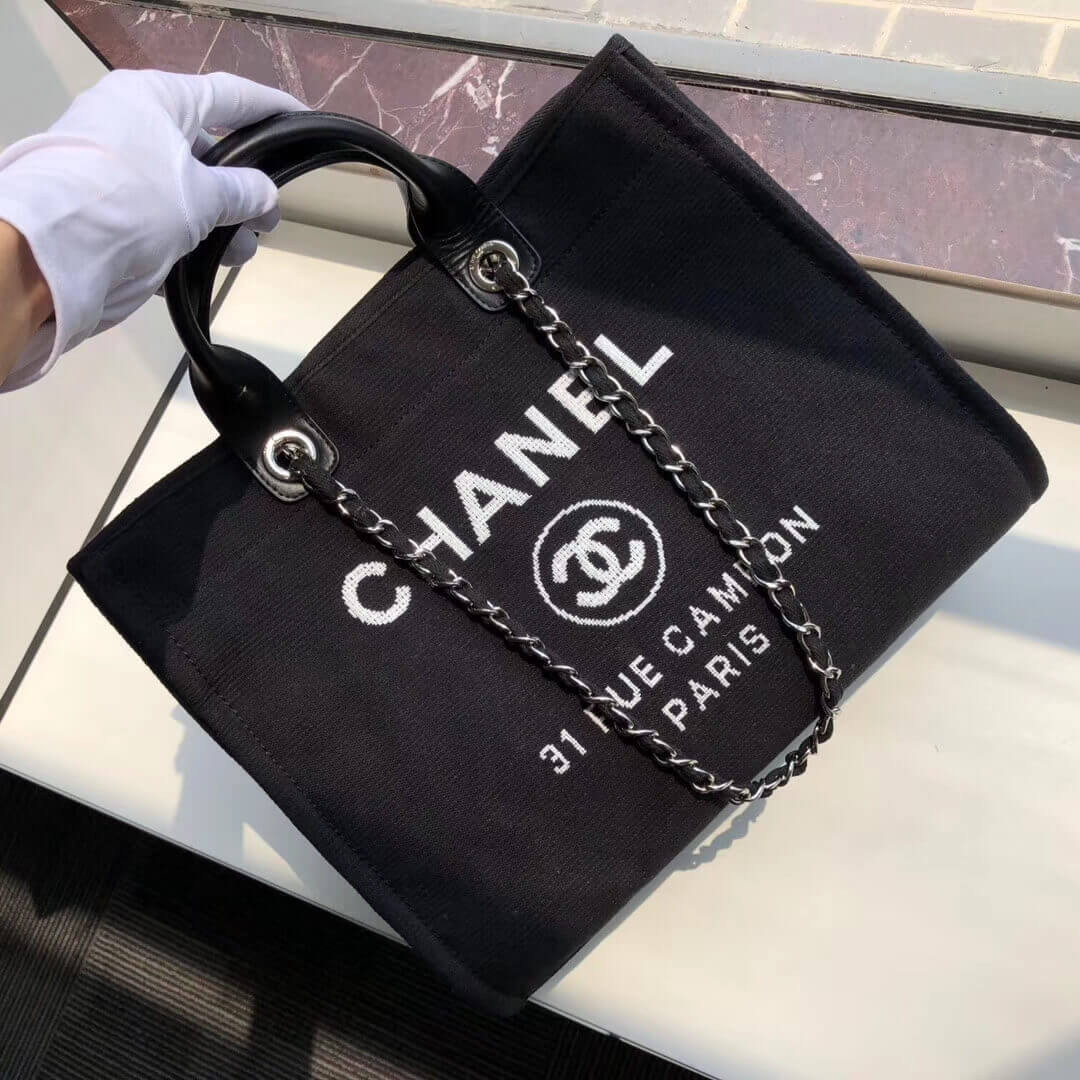 Chanel Deauville Tote 38cm Canvas Bag A66941 Black/White