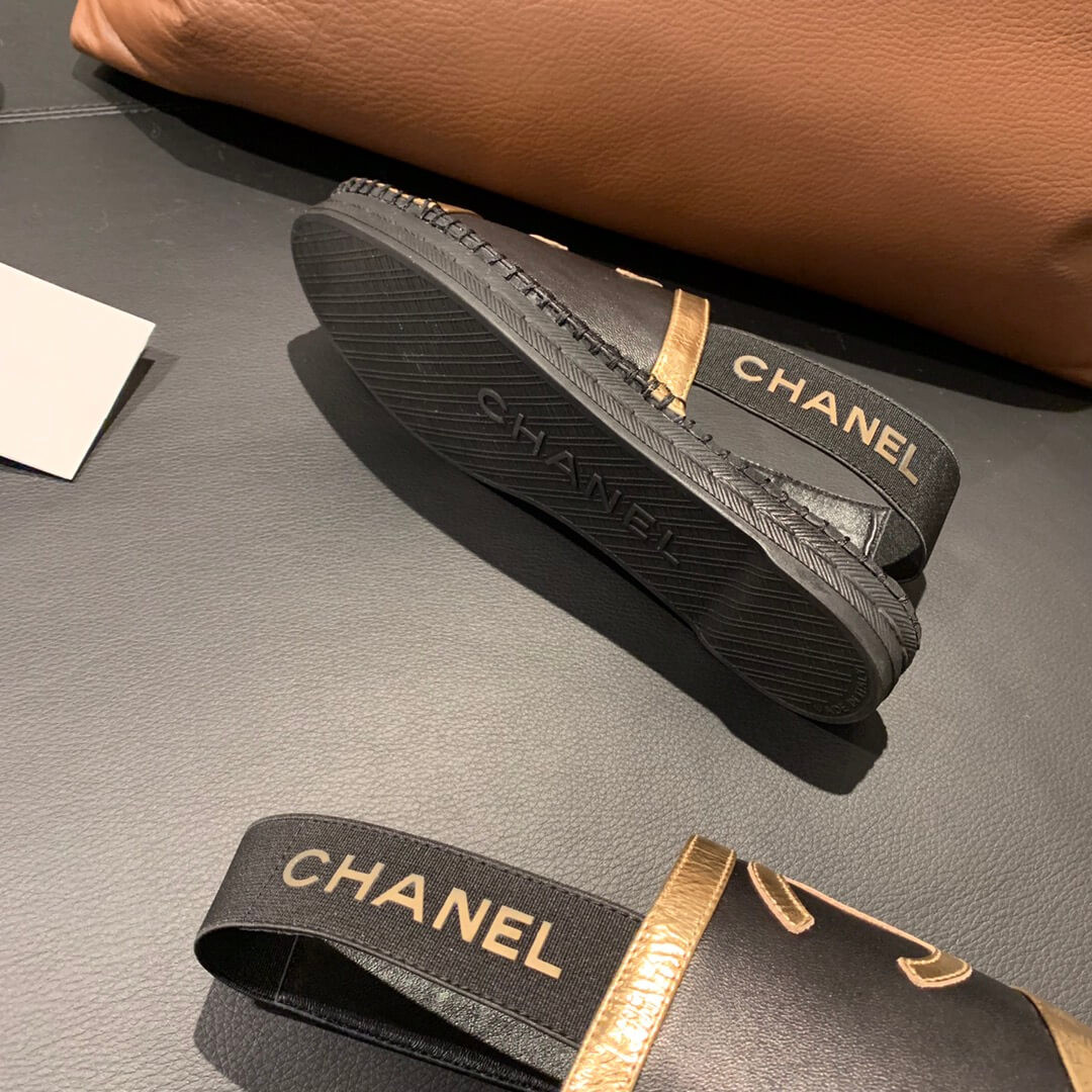 Chanel Slingback Espadrilles G34817 Black/Gold