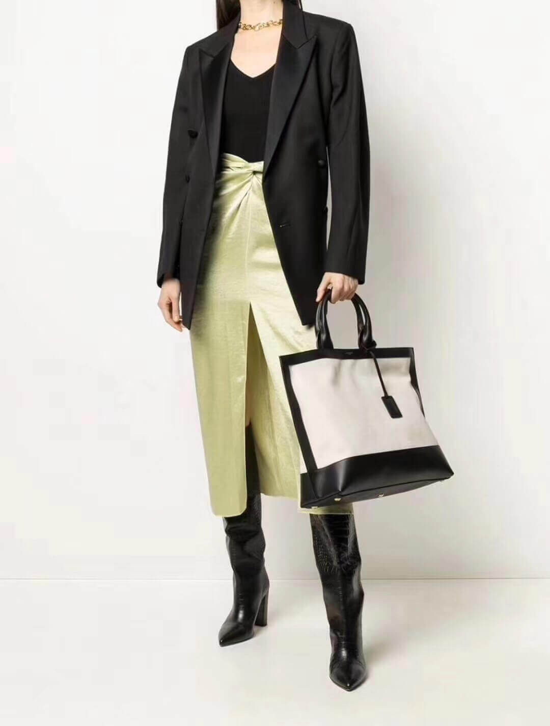 Saint Laurent Shopping Tag En Cuir Et Toile 619757