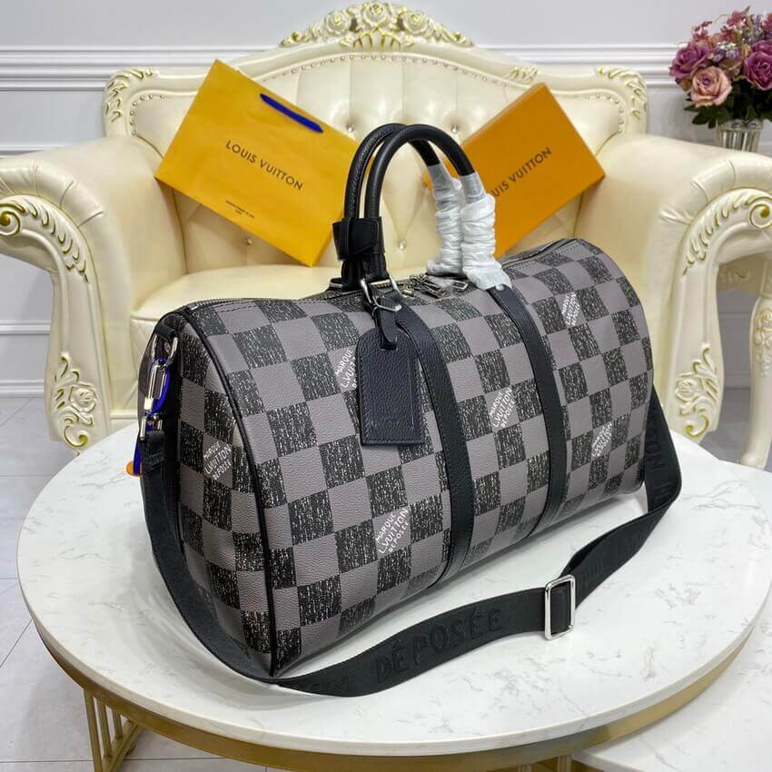 Louis Vuitton Damier Checkerboard Pattern Keepall Bandoulière 45 N80404 Black