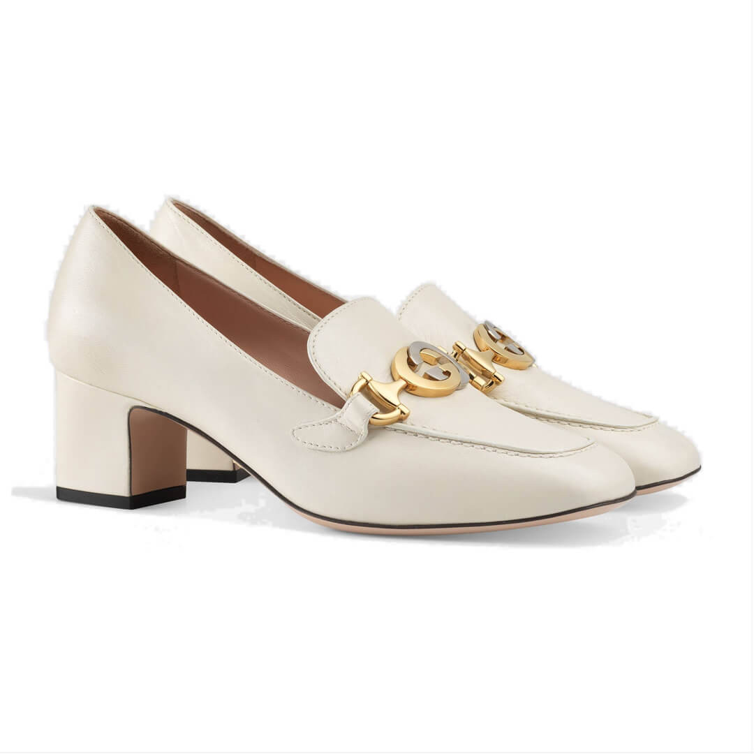 Gucci Zumi Leather Mid-Heel Loafer 575832 White