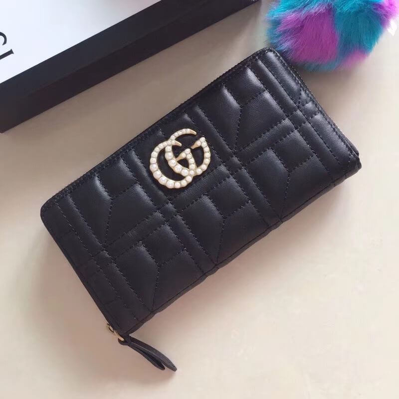Gucci Pearly GG Marmont Zip Around Wallet 443123