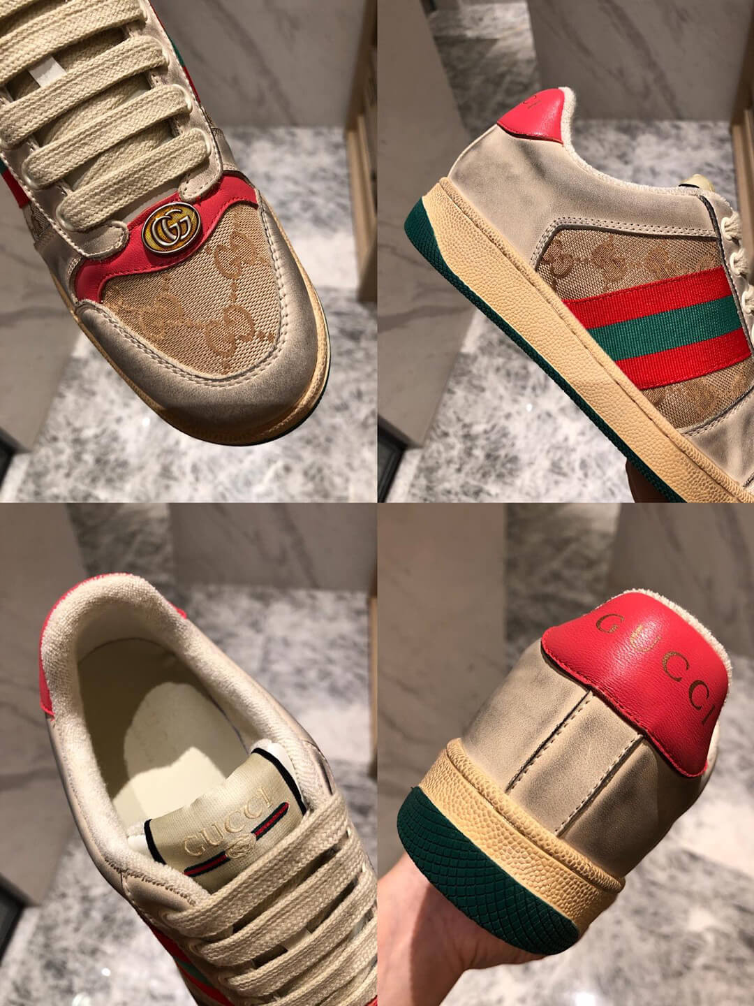 Gucci Screener Leather Sneaker 570443 Red