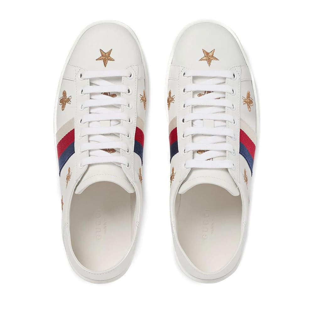 Gucci Ace Bees & Stars Embroidered Sneaker White Leather 386750