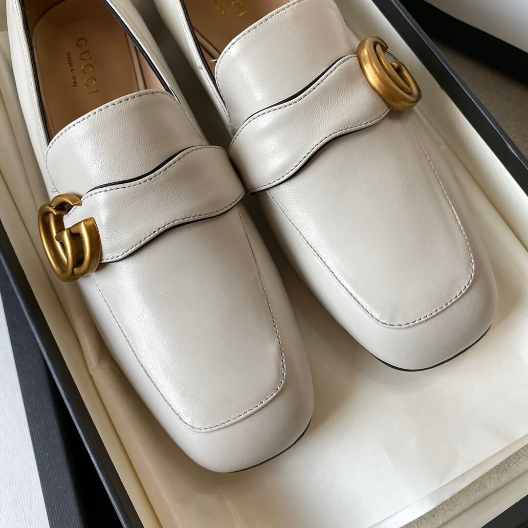 Gucci Leather Loafer with Double G 602496 White
