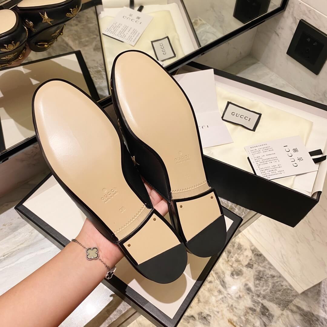 Gucci Princetown Embroidered Leather Slipper 505268 Black