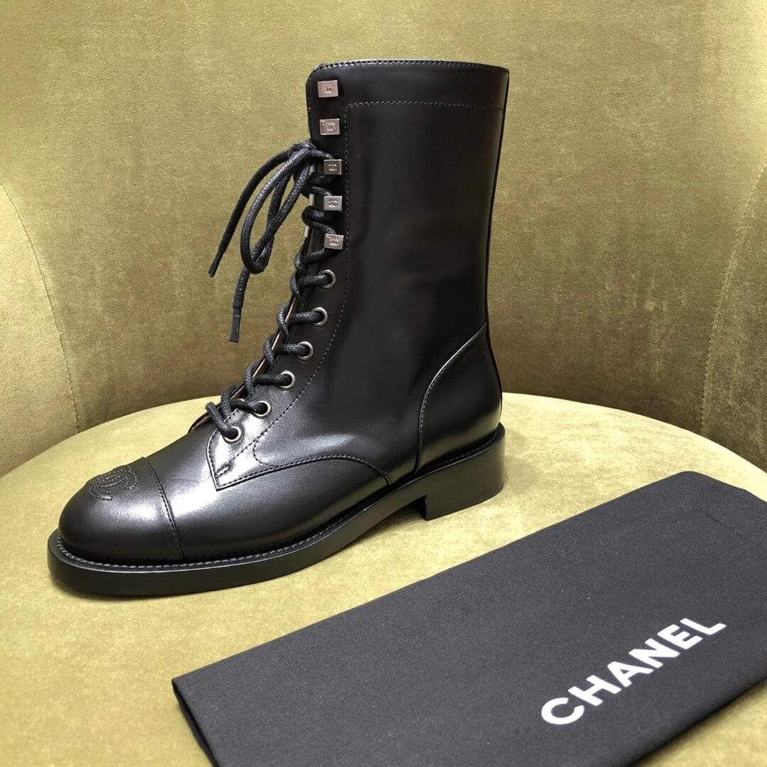 Chanel Black Lace-up Boots