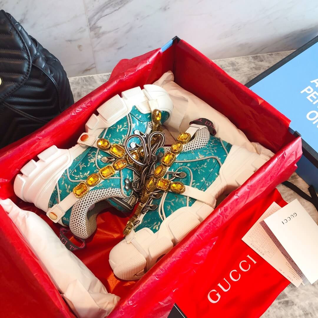 Gucci Flashtrek Sneaker With Removable Crystals 541445 Green