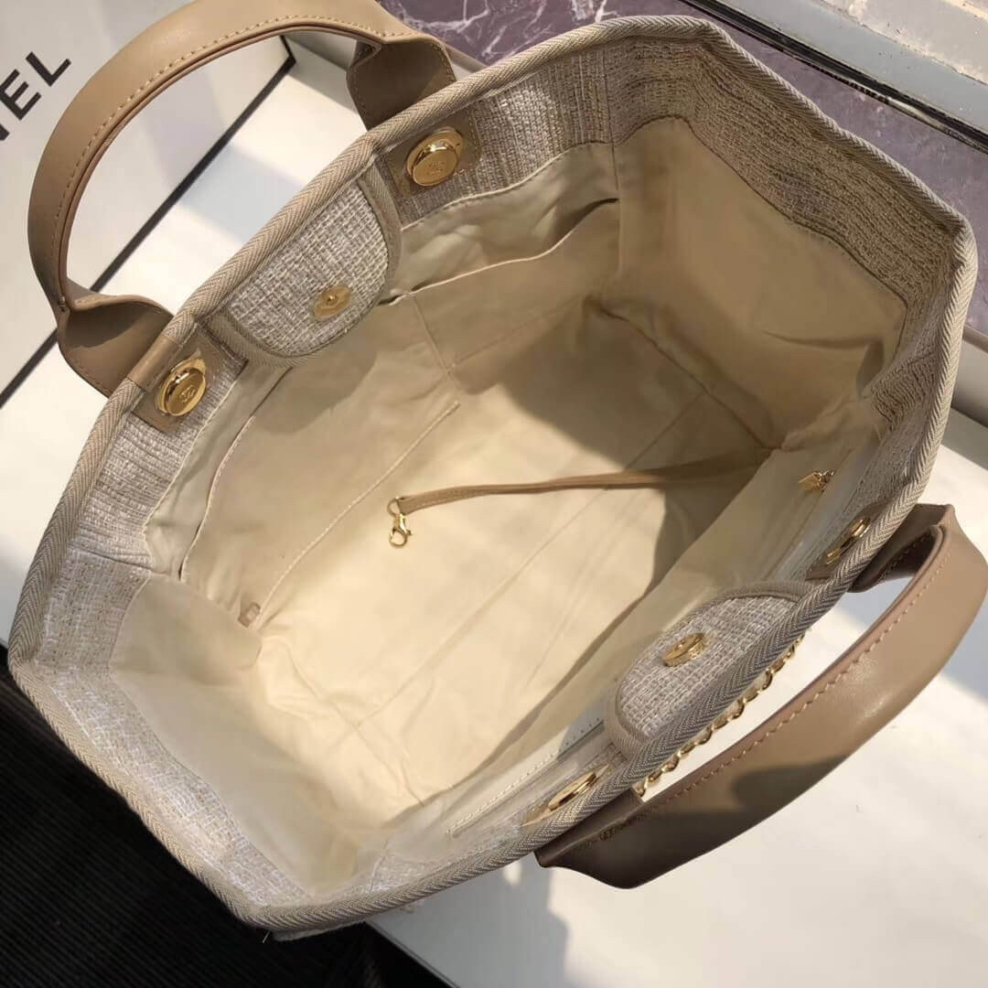 Chanel Deauville Tote 38cm Canvas Bag A66941 Cream / Beige