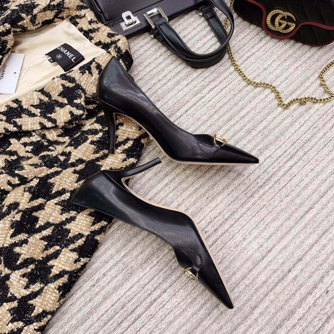 Gucci Zumi Mid-Heel Leather Pump 596860 Black